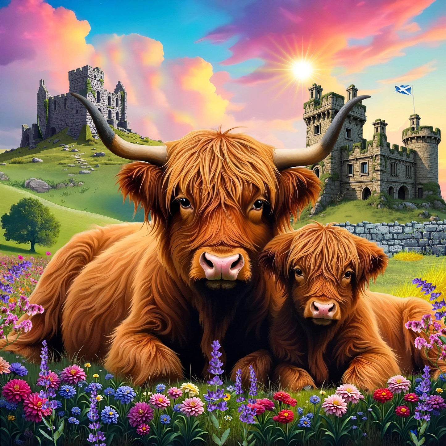 Highland Cows in the Countryside 500 Piece Jigsaw Puzzle