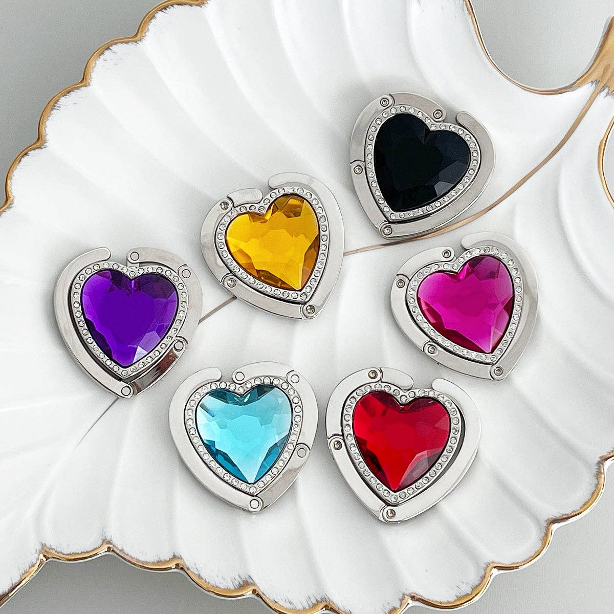 Wrapables Heart Shaped Purse Hook Hanger with Rhinestones: Pink