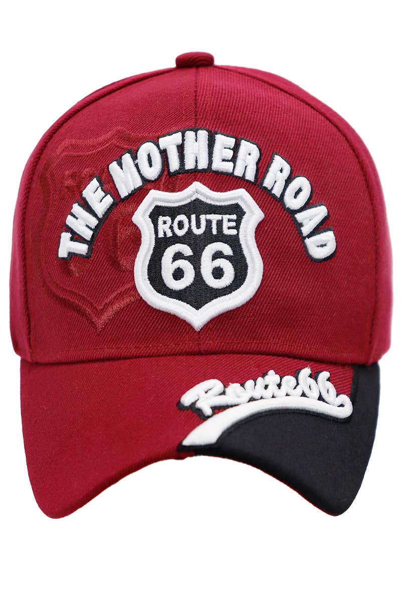 Route 66 The Mother Road Arc Logo Cap/Hat Burgundy