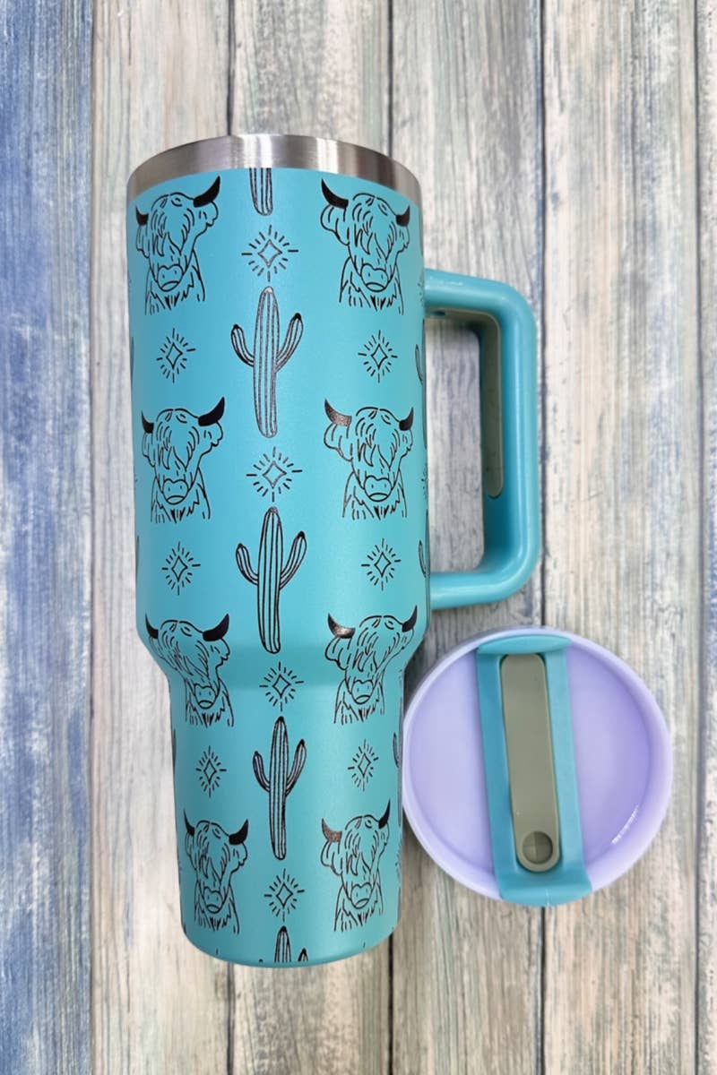 Highland Cow Turquoise Tumbler (Dark Graphics)