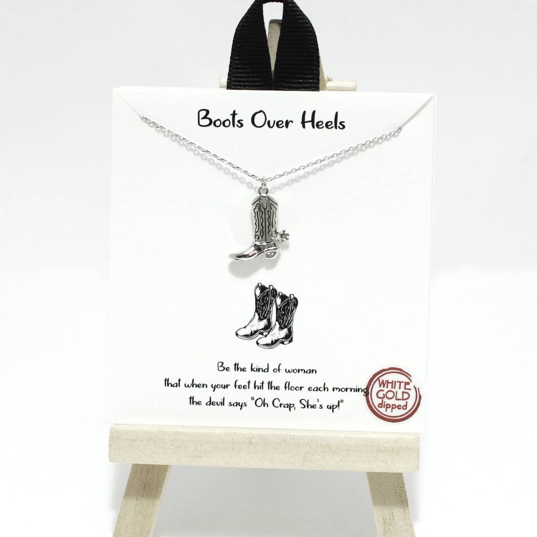 Western cowboy boots necklace: Silver