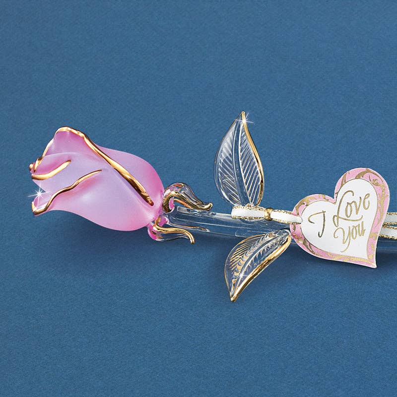 "I Love You" Glass Pink Rose