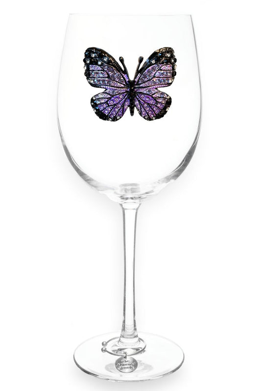 Purple Butterfly Jeweled Stemmed Wine Glass
