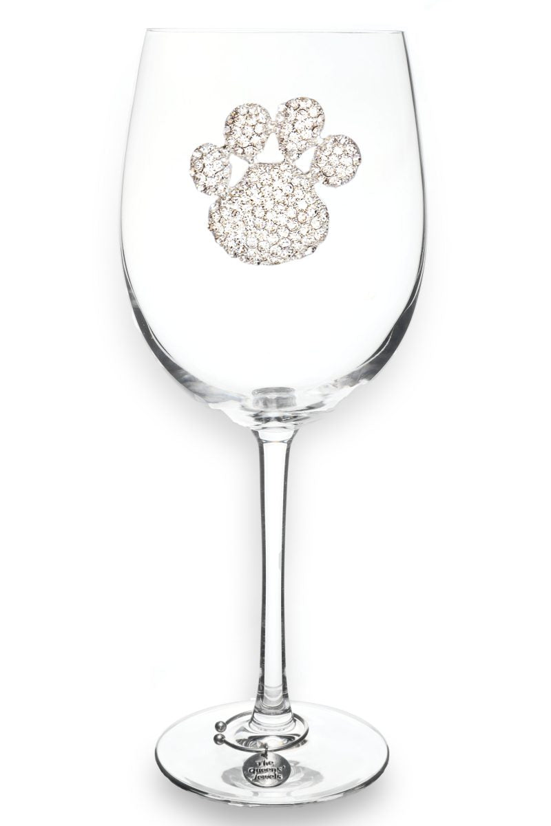 Paw Print Jeweled Stemmed Wine Glass