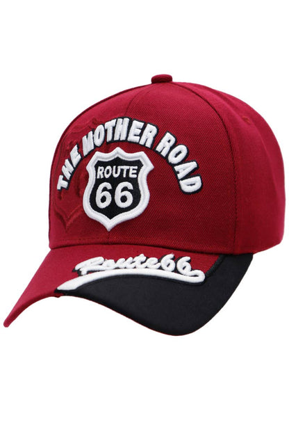 Route 66 The Mother Road Arc Logo Cap/Hat Burgundy