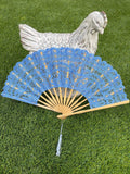 Handheld Battenberg Lace Blue Fan