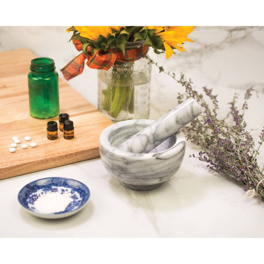 HIC Kitchen Marble Mortar And Pestle, 4in