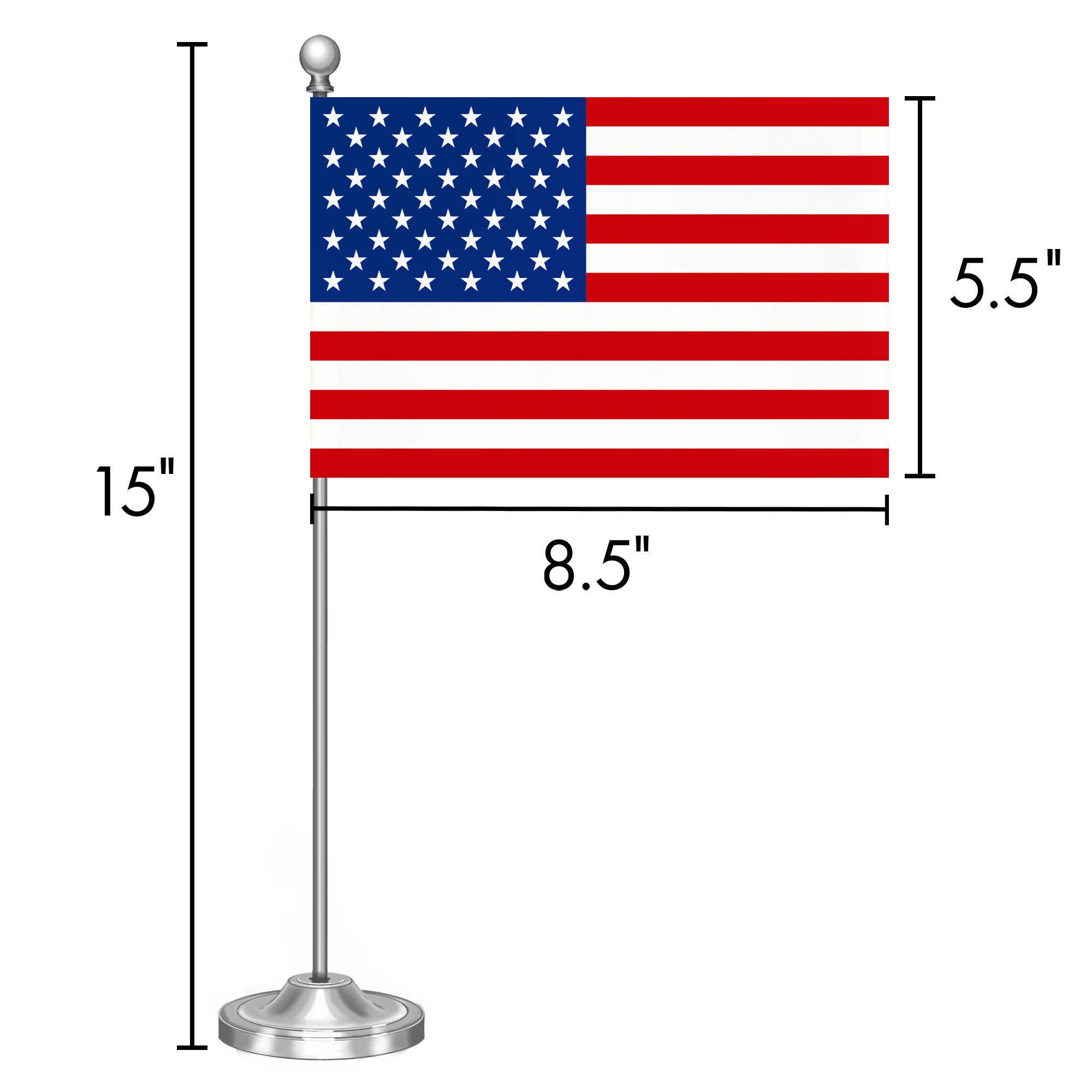 American USA Deluxe Desk Flag Set, with Silver Dome and Base
