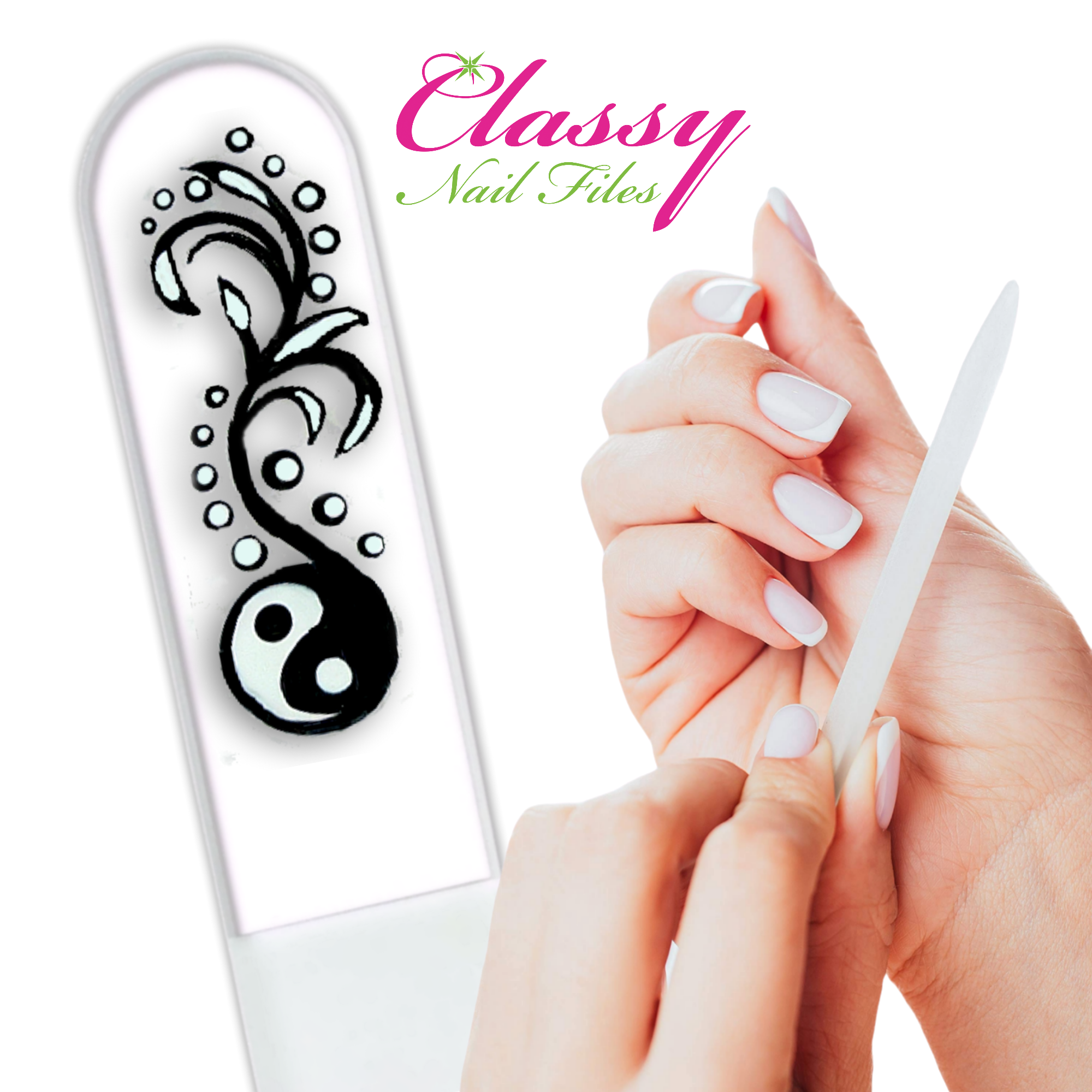 Yin Yang Chinese Balance Hand Painted Crystal Nail File: Medium