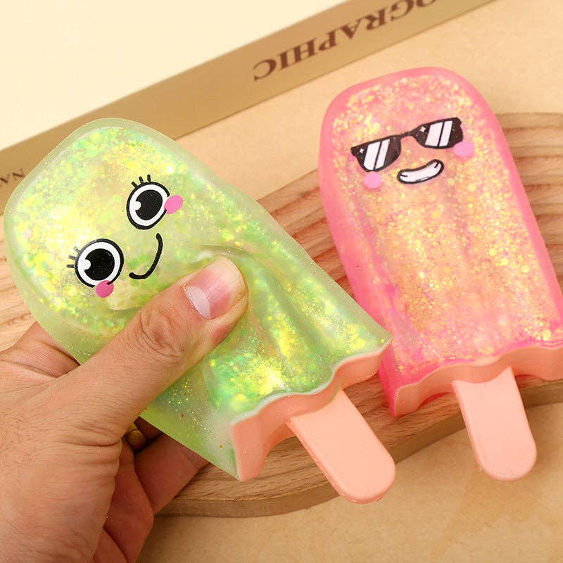Glitter Popsicle Squishy Stress Relief Soft Squeeze Fidget Sensory Toy: Pink