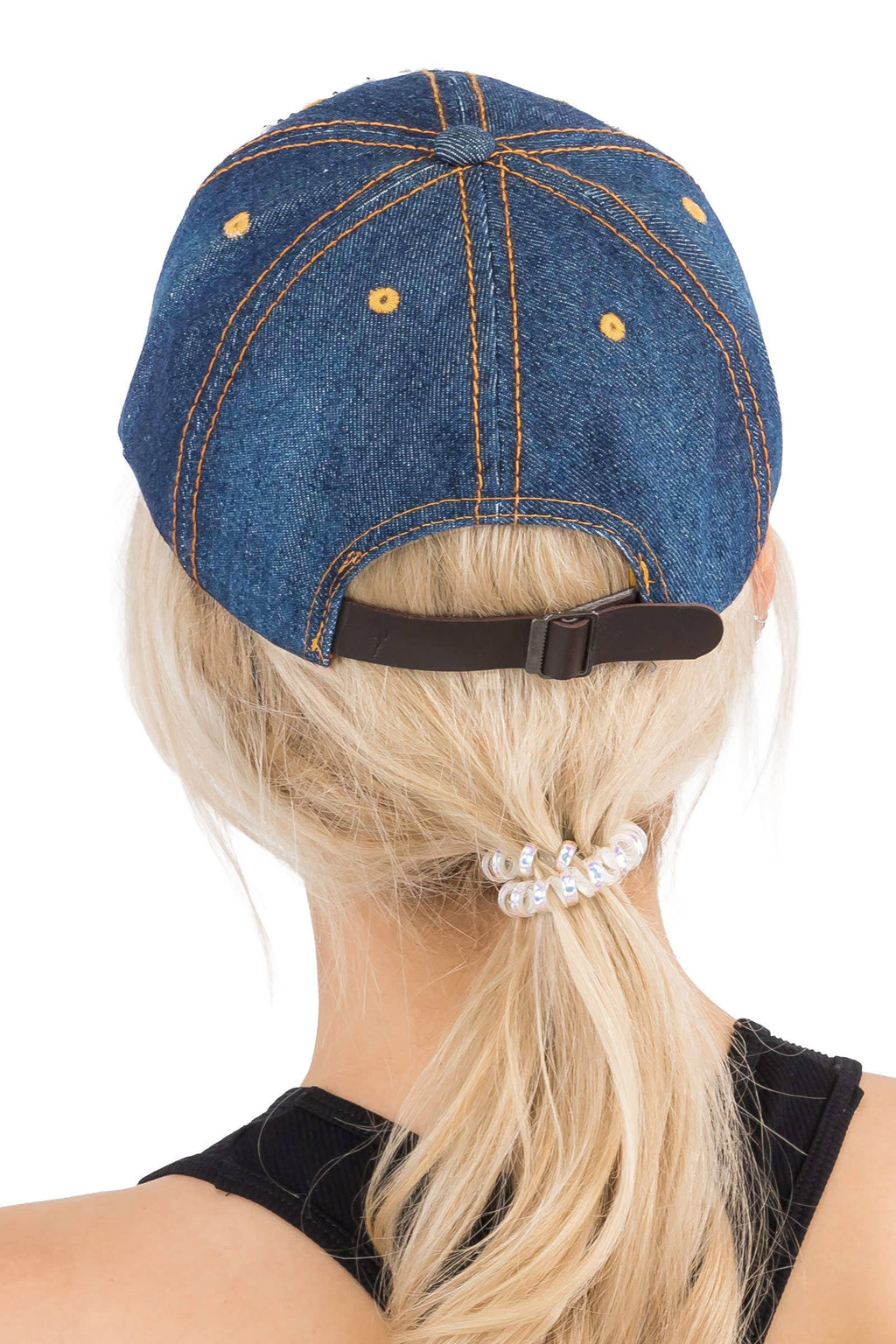 American Flag Bling Patch Denim Baseball Cap: DENIM DARK BLUE