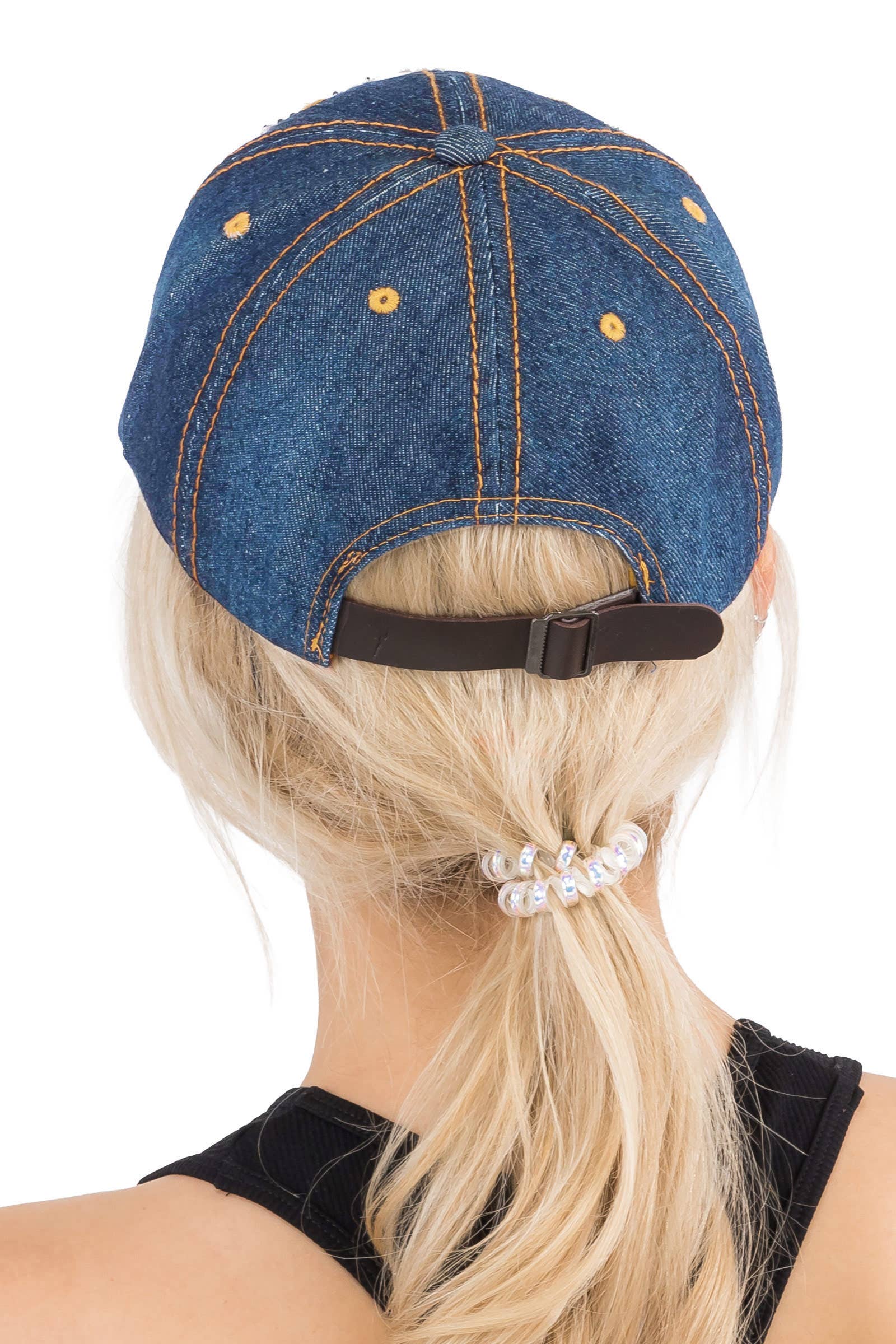 American Flag Bling Patch Denim Baseball Cap: DENIM DARK BLUE