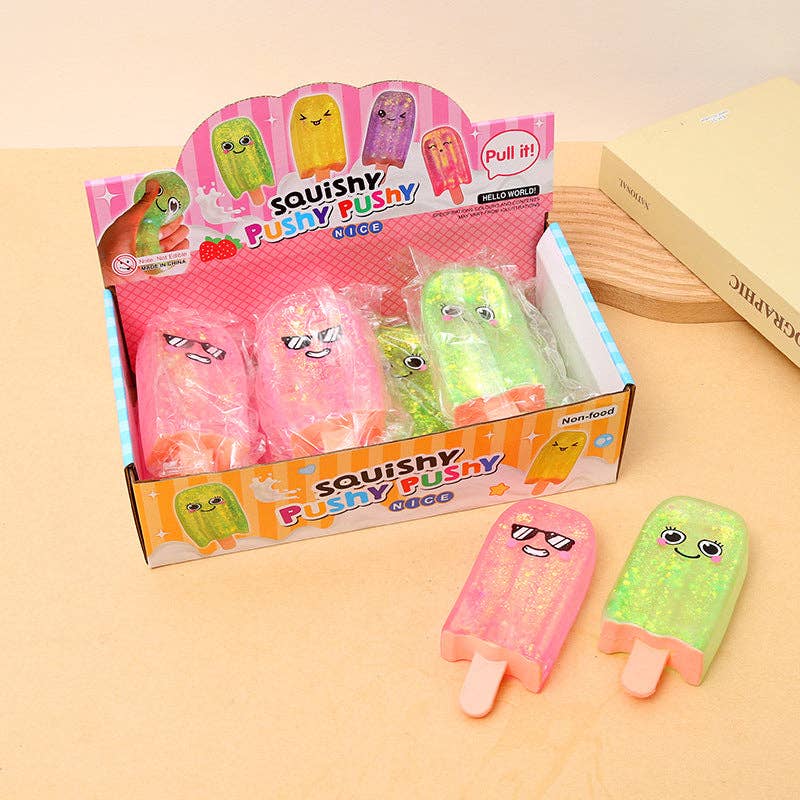 Glitter Popsicle Squishy Stress Relief Soft Squeeze Fidget Sensory Toy: Pink