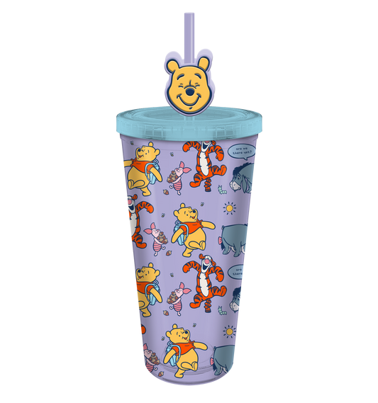 Winnie the Pooh 24oz. Plastic Cold Cup w/ Lid and Topper Straw