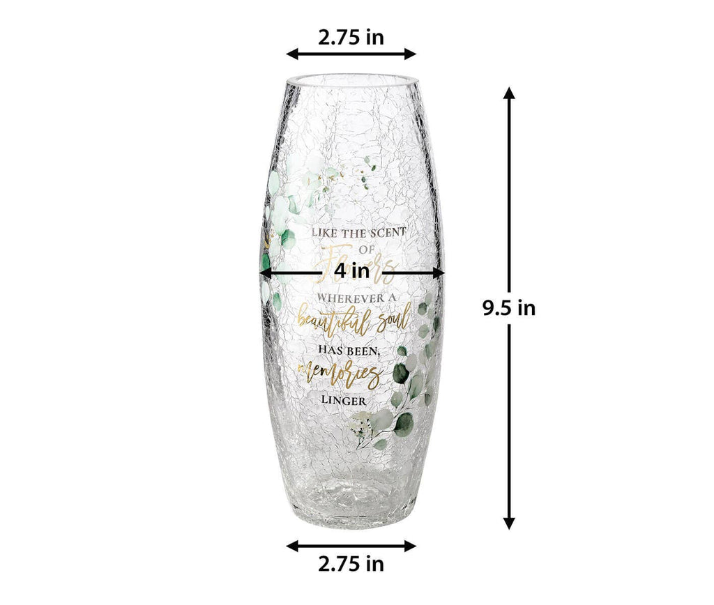 Crackle Glass Memorial Flower Vase with Sympathy Verse