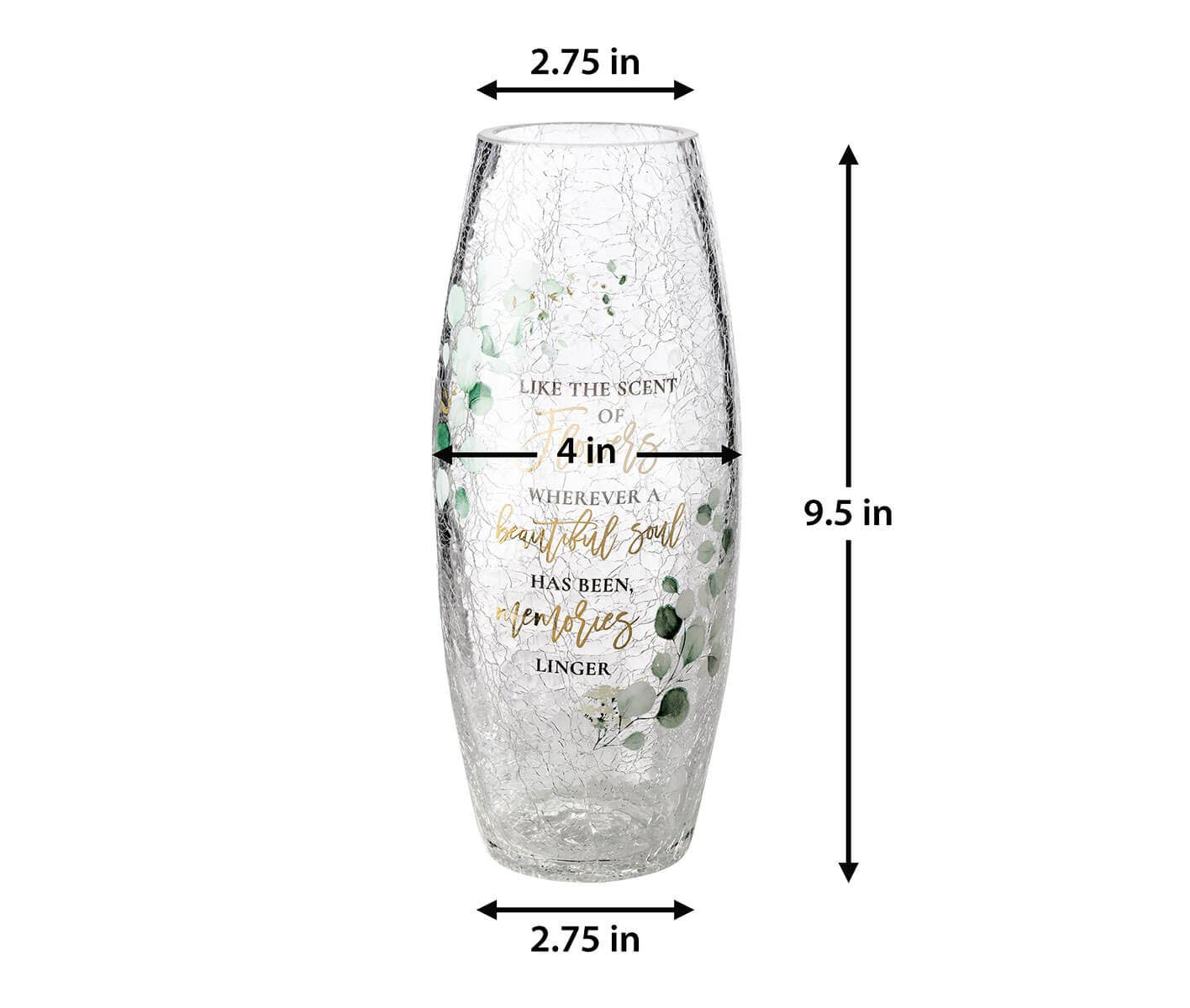Crackle Glass Memorial Flower Vase with Sympathy Verse