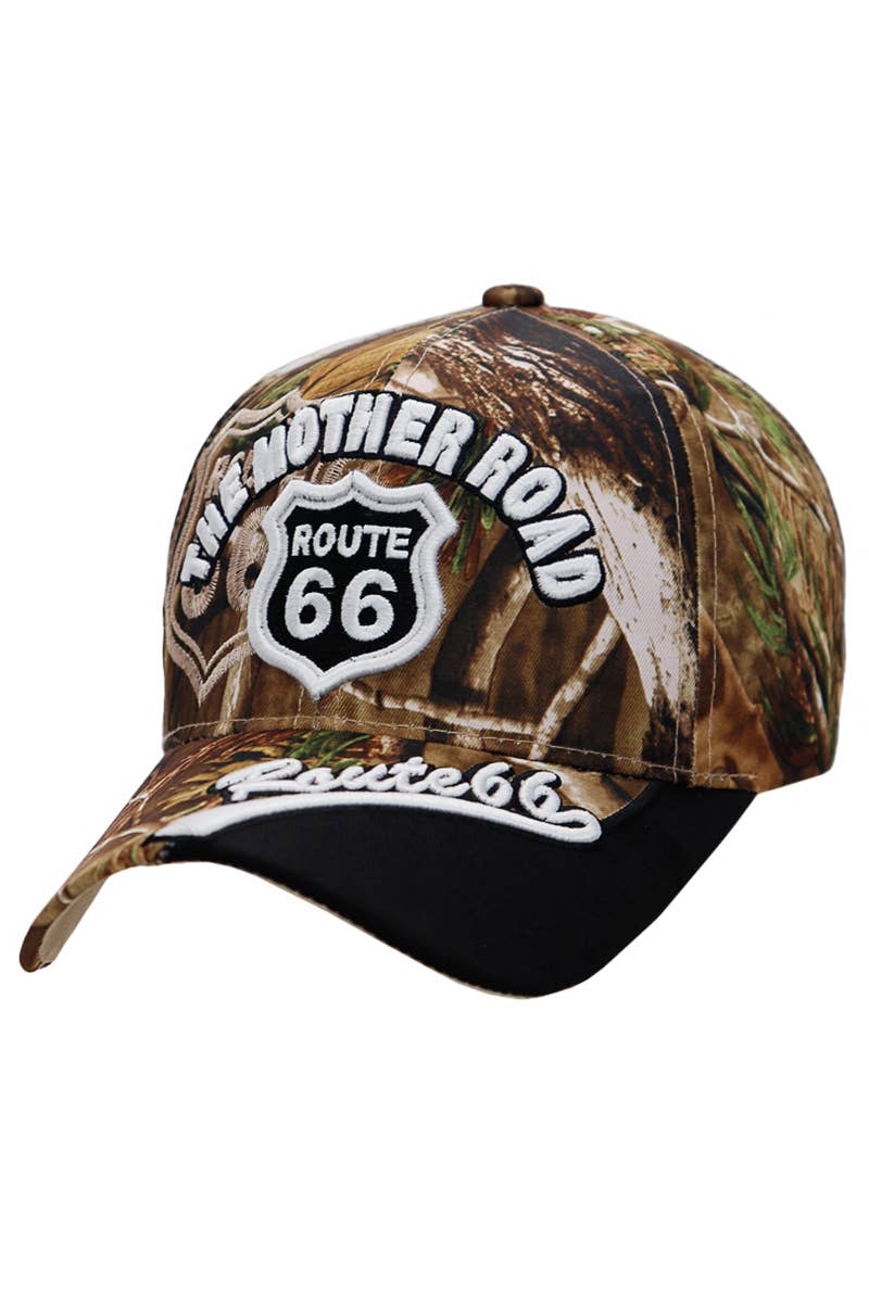Route 66 The Mother Road Arc Logo Acrylic Baseball Cap: Hunt Camo