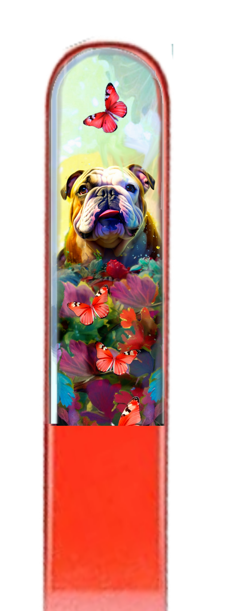 Bulldog Puppy  Dog Flowers 3D Pet Colored Crystal Nail File: Large