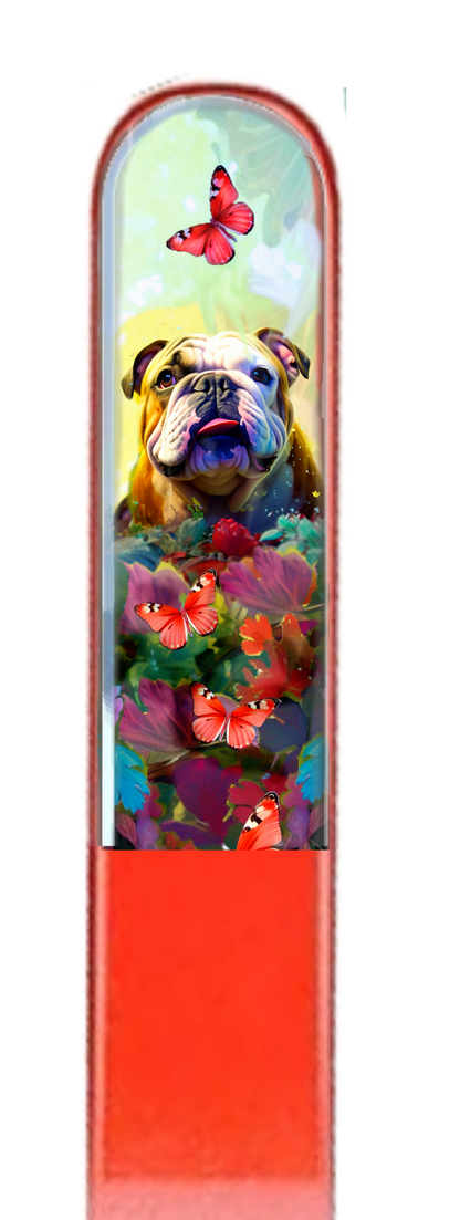 Bulldog Puppy  Dog Flowers 3D Pet Colored Crystal Nail File: Large