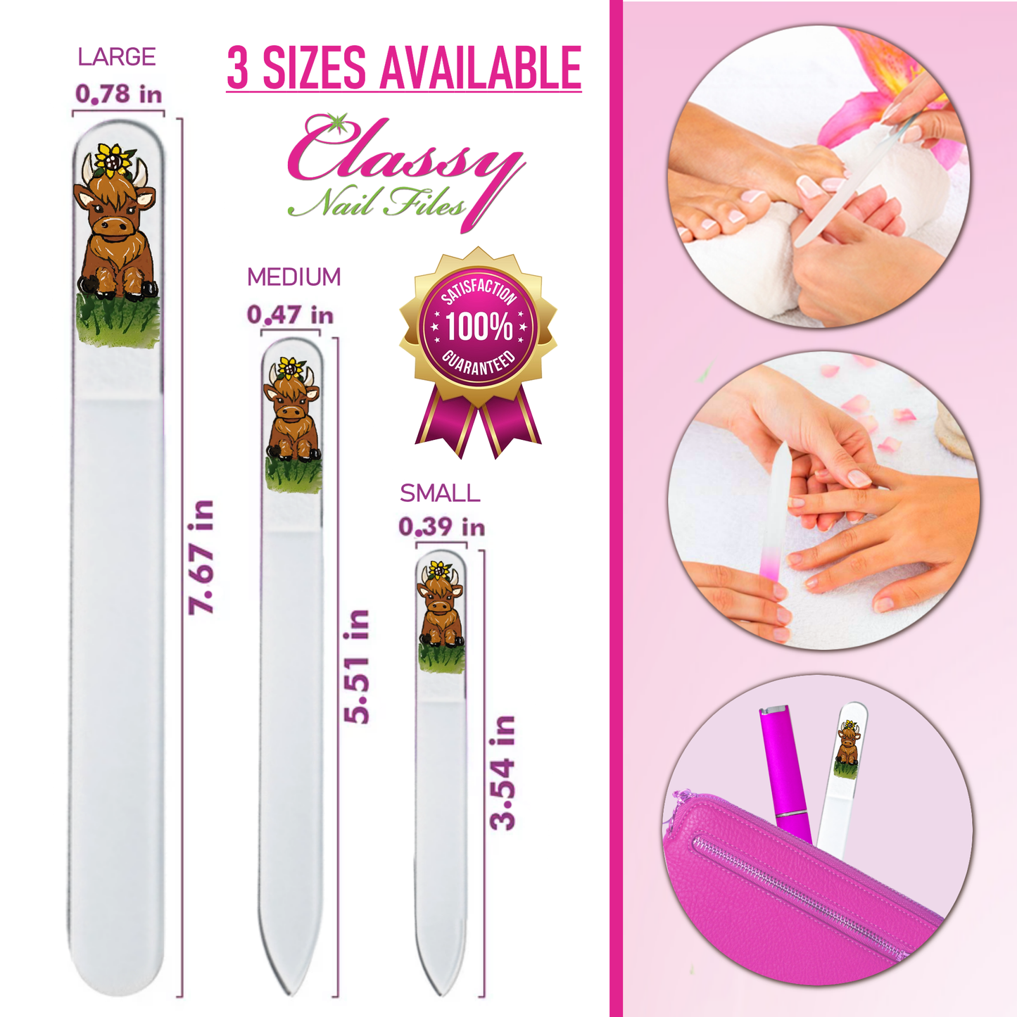 Highland Cow Sunflower Farm Hand Painted Crystal Nail File: Large