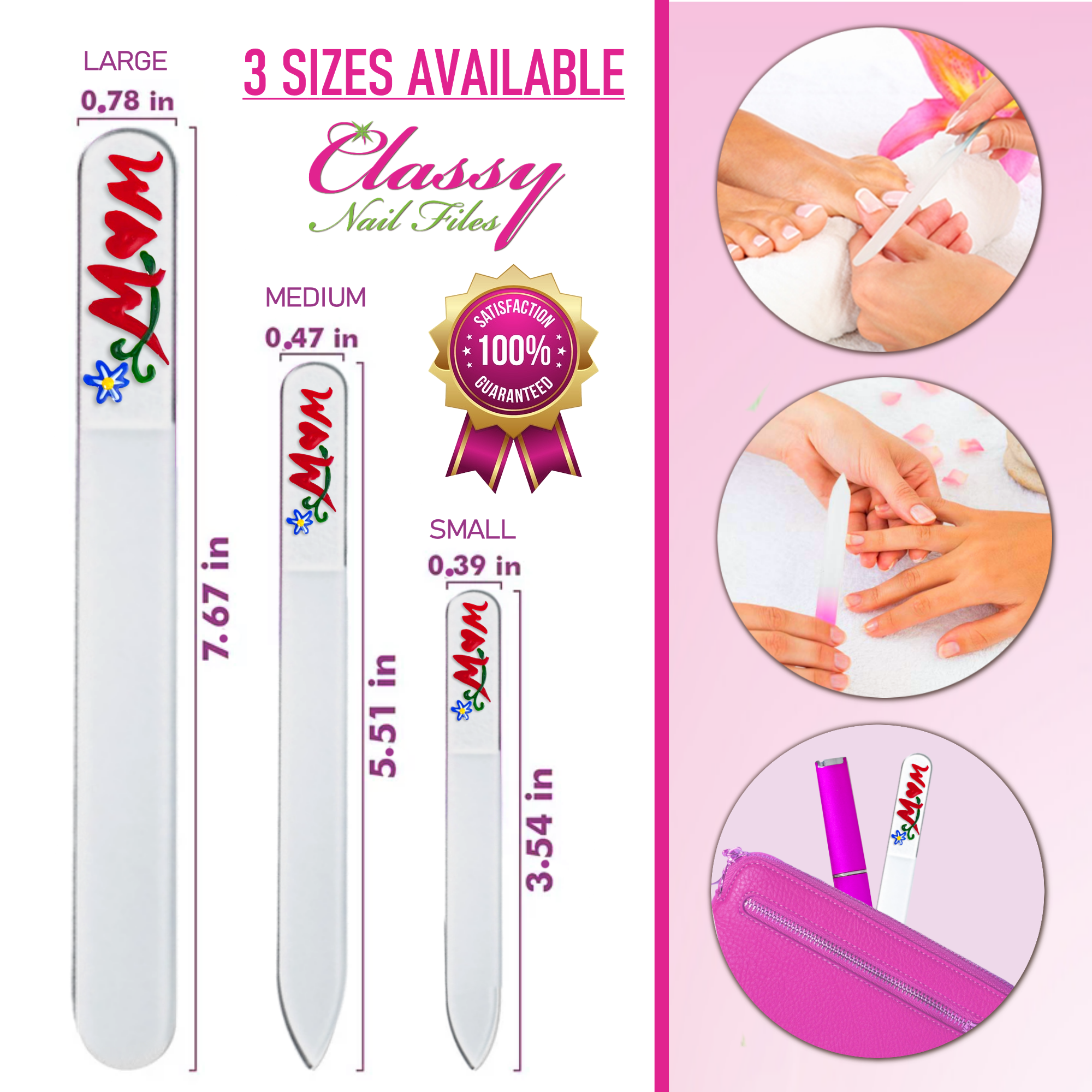 Mom Flowers Mother's Day Gift Hand Painted Crystal Nail File: Medium