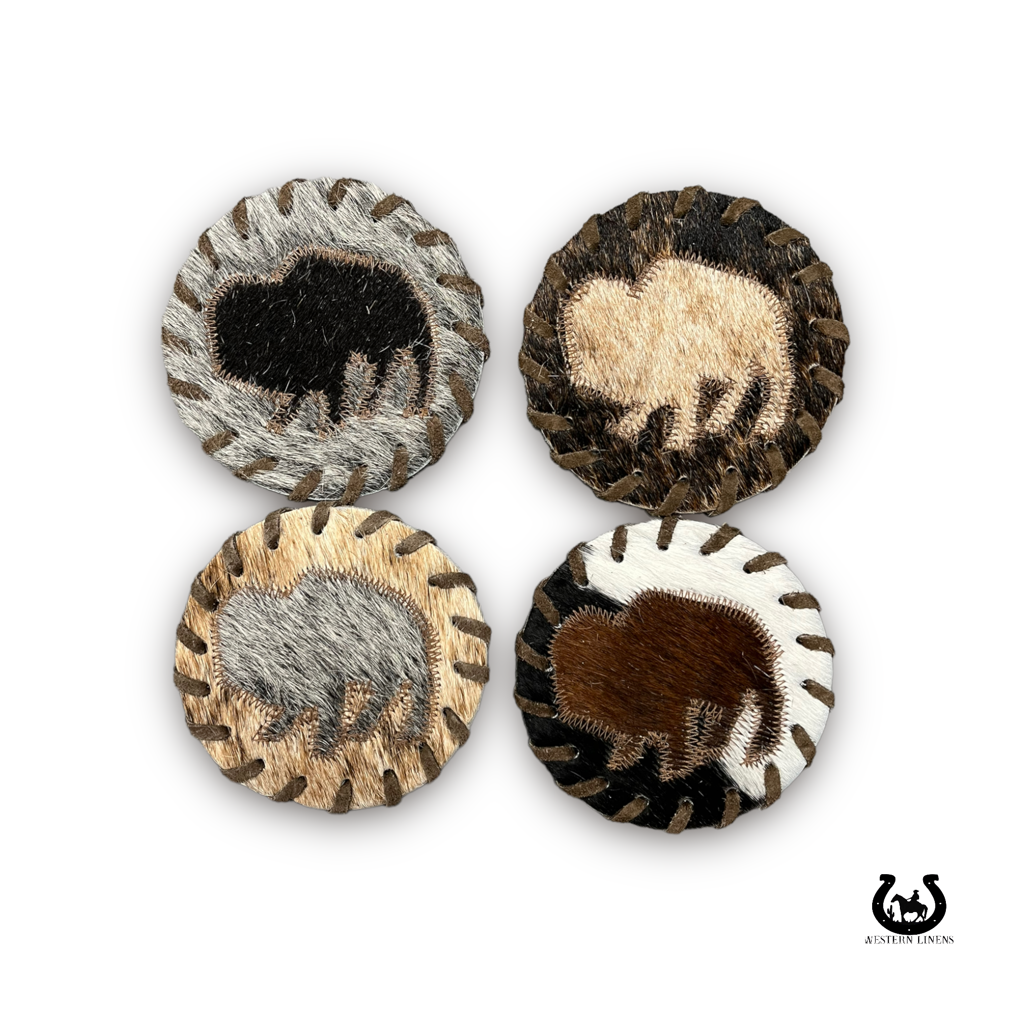 Cowhide Buffalo Coaster - 4pc set