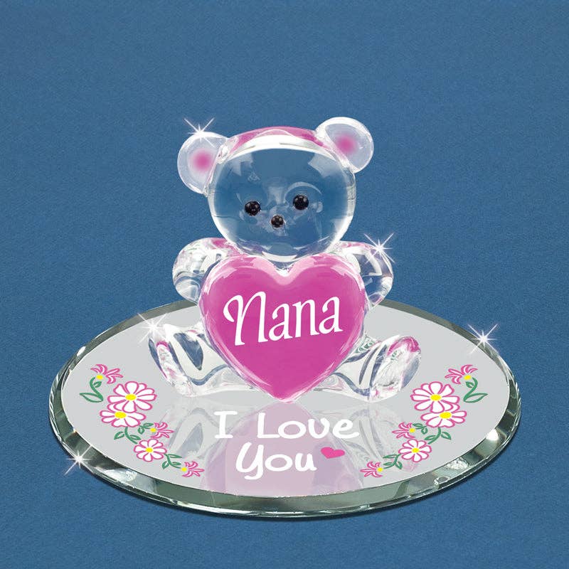 "Love You Nana" Bear and Heart Glass Figurine