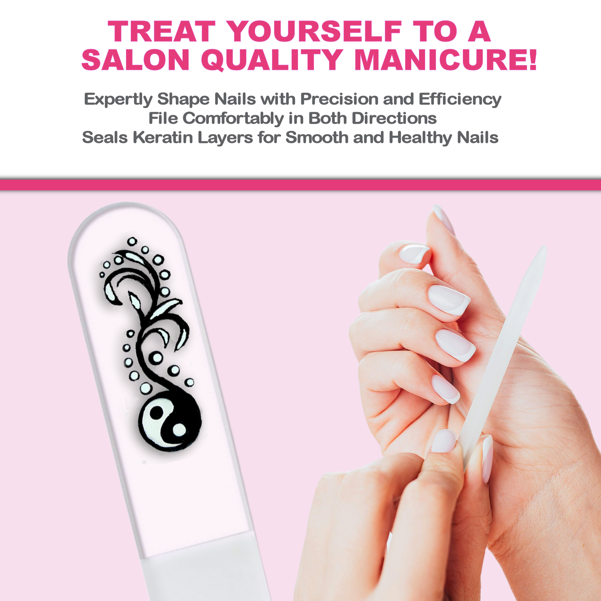 Yin Yang Chinese Balance Hand Painted Crystal Nail File: Small