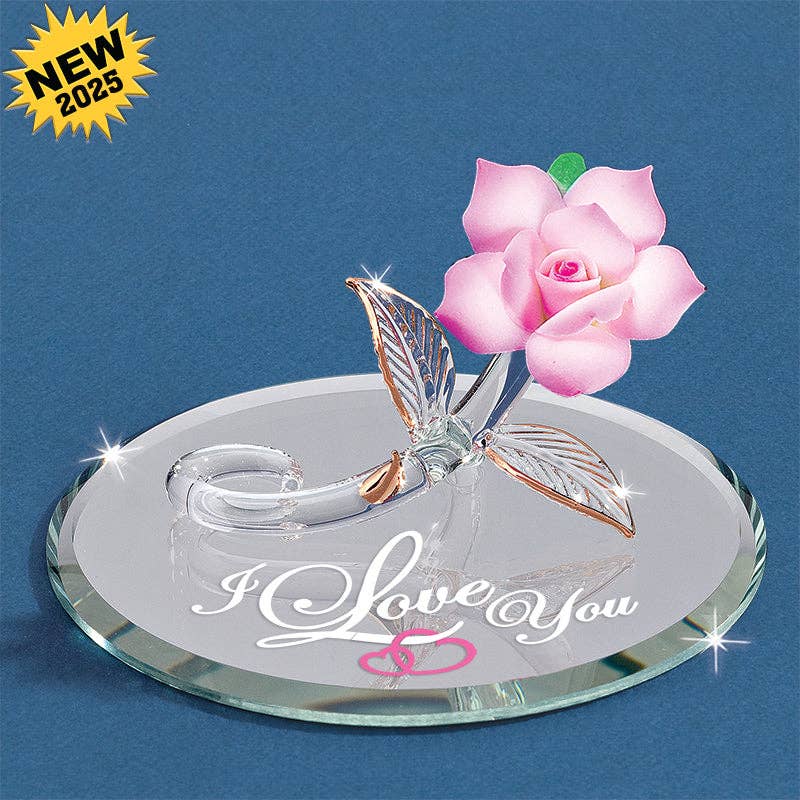 "I Love You" Pink Glass Rose