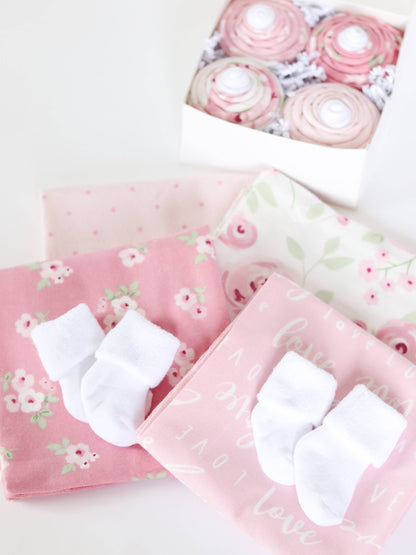 Baby Girl Receiving Blanket & Sock Cupcake Gift Set