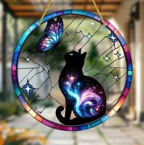 Cat & Butterfly Acrylic Suncatcher