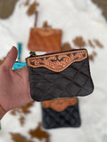 Brown Tooled Leather Coin Pouch 