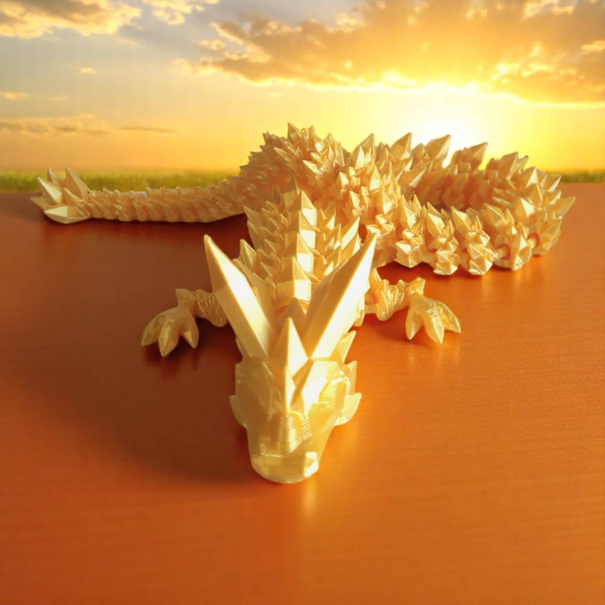 3D Printed Articulated Crystal Dragon: Tri-Color Red Blue Green / 12 inch