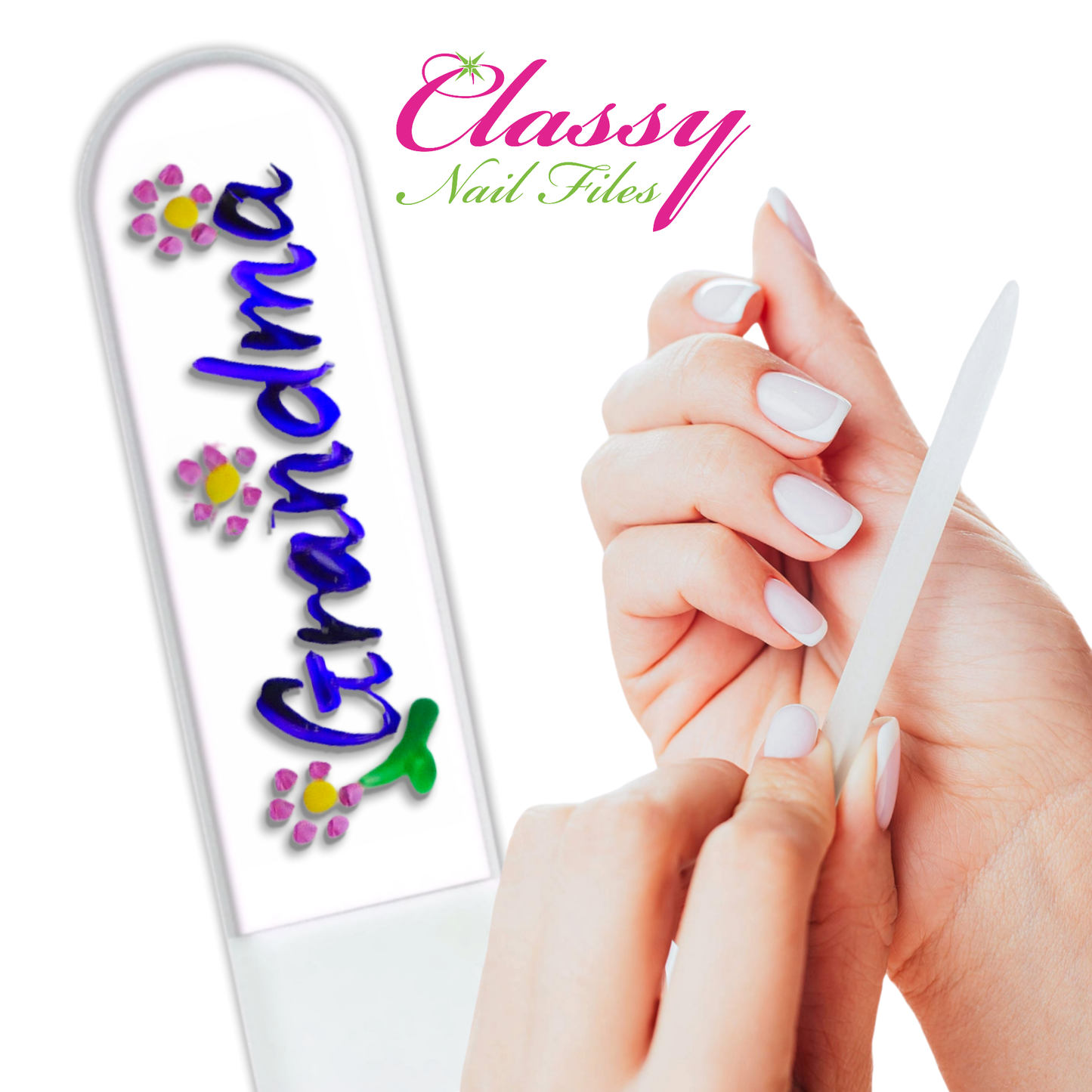 Grandma Flowers Gift Hand Painted Czech Crystal Nail File: Medium