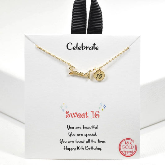 Celebrate Sweet 16 Dainty Necklace: Gold