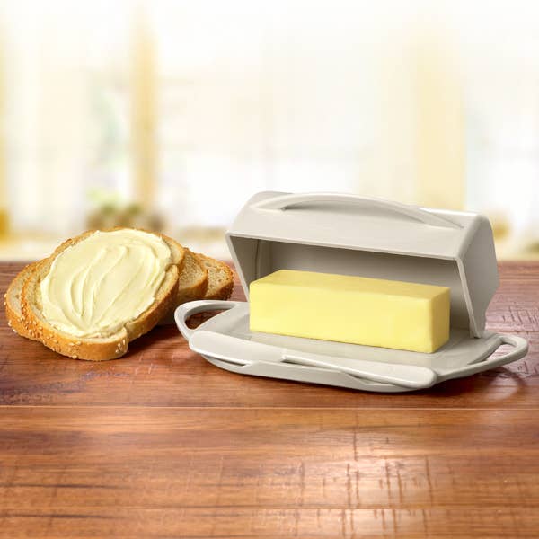 Countertop Flip-Top Butter Dish w/ Matching Spreader - Ivory
