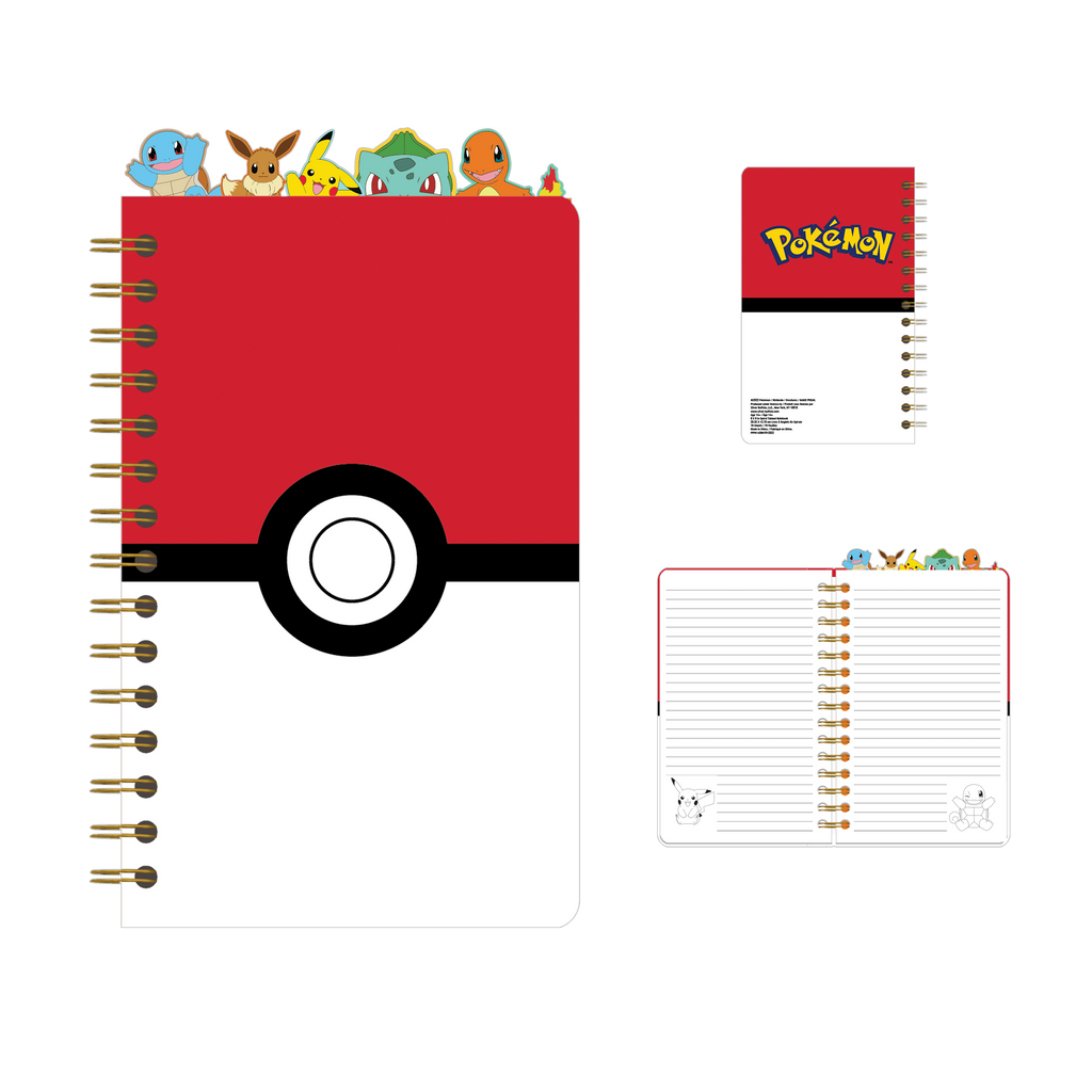 Pokemon Pokeball Starters 8" x 5" Spiral Tabbed Notebook