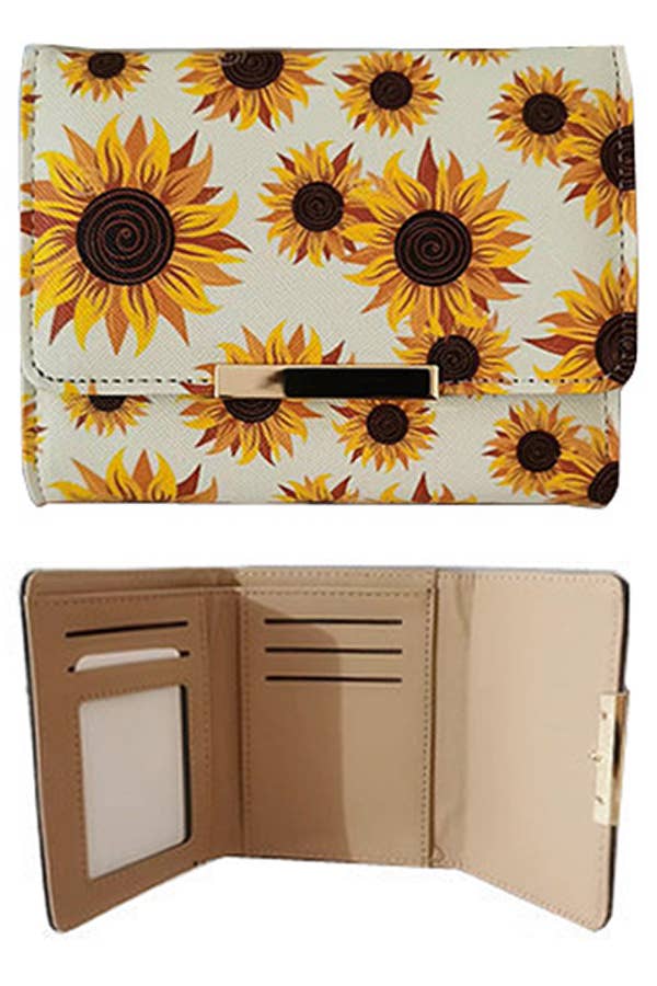 Sunflower Floral Saffiano Leather Tri-Fold Wallet