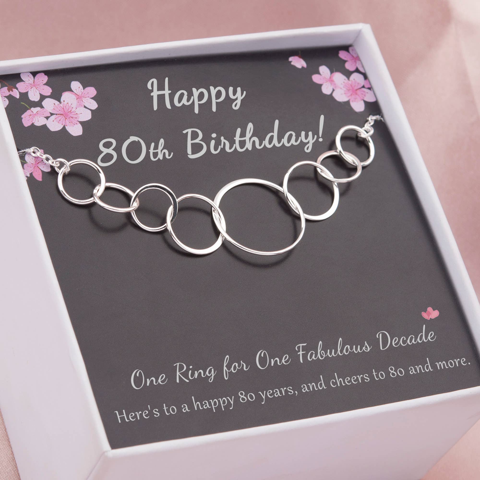 Happy 80th Birthday Sterling Silver Necklace Jewelry Set