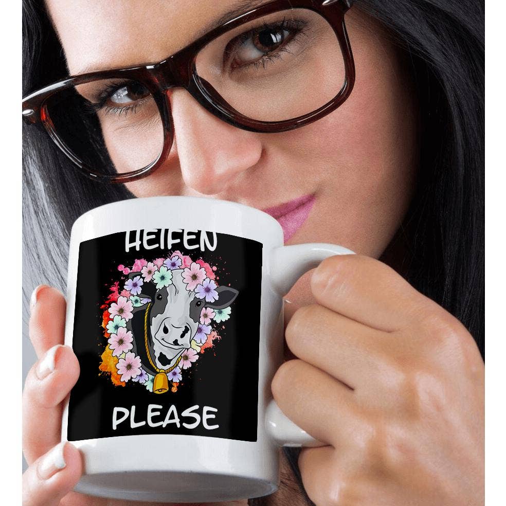 Heifer Please with Cow and Flowers Illustration Farm, Mug