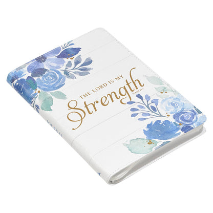 The Lord is my Strength Blue Floral Faux Leather Journal