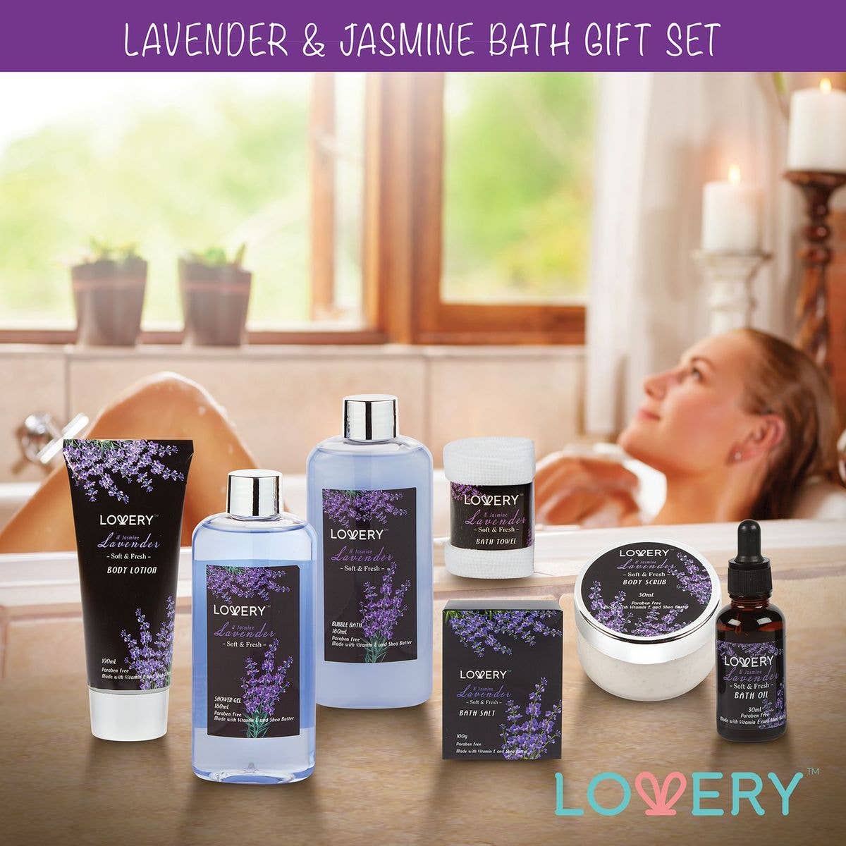 Lavender and Jasmine - 9pc Home Spa Gift Basket Bath Set