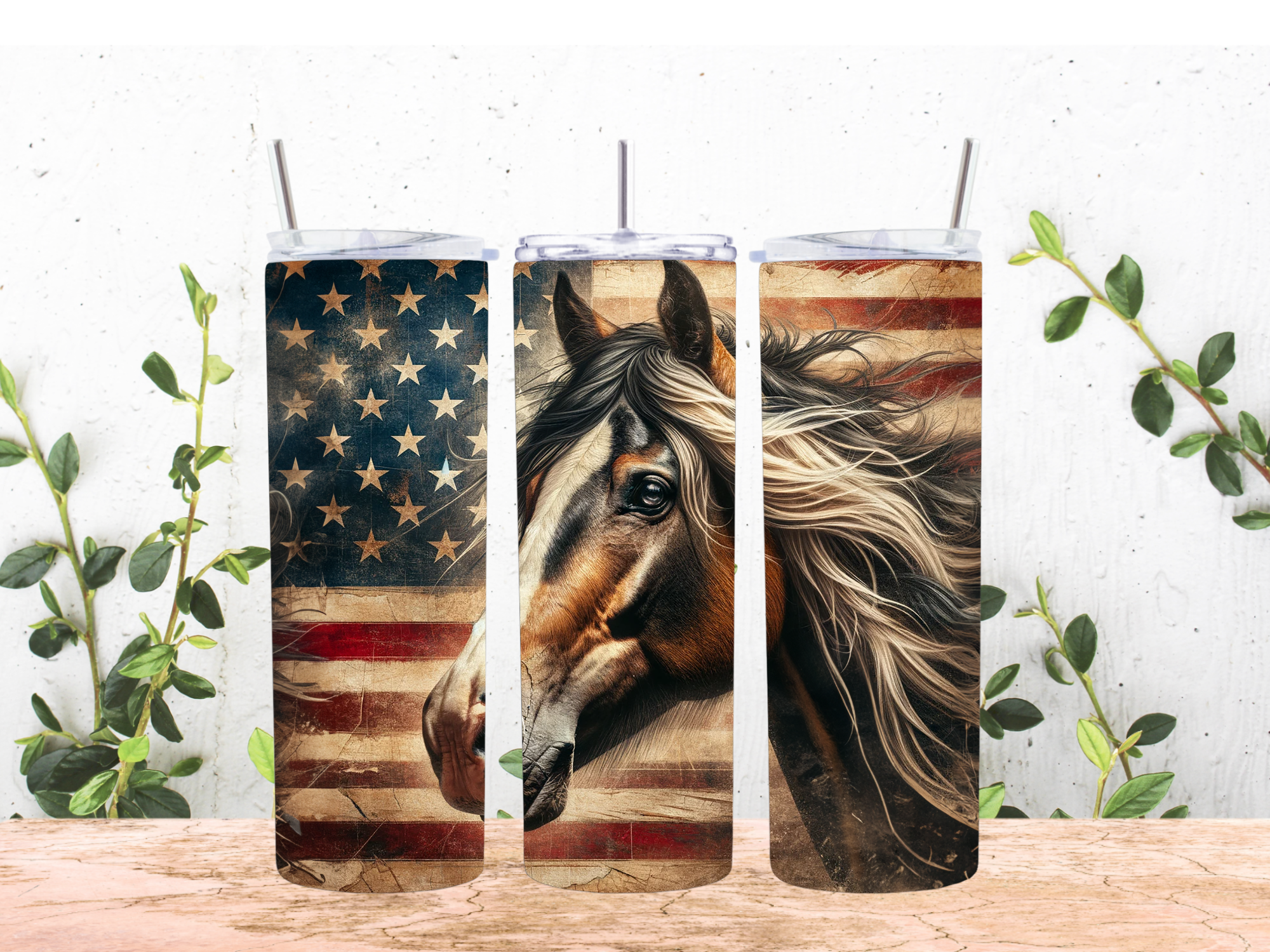 Flag with Horse, 4th of July 20 Ounce Tumbler