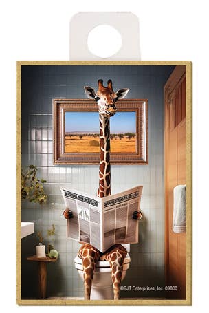 Giraffe Sitting on the Toilet Reading Magnet