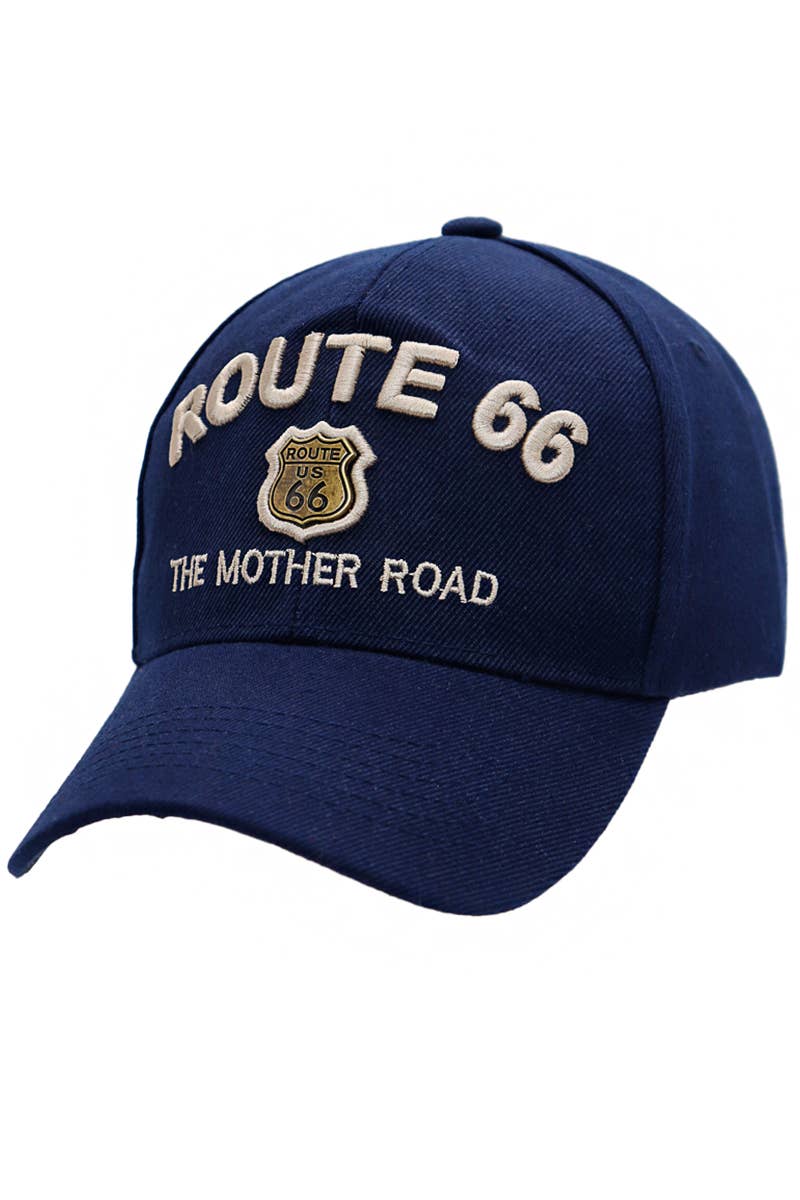 Route 66 Emblem The Mother Road Logo Baseball Cap: Navy Blue