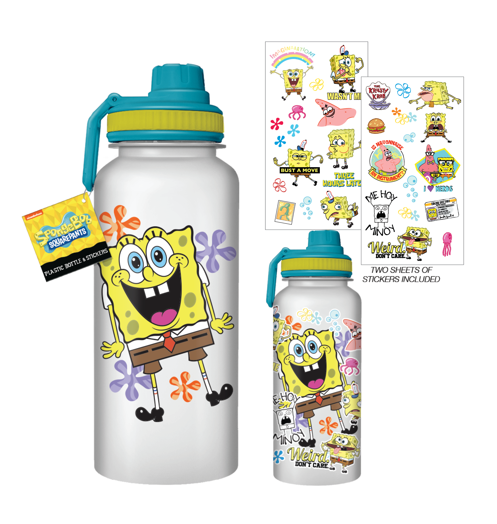 Spongebob 32oz Twist Spout Plastic Bottle with Sticker Set