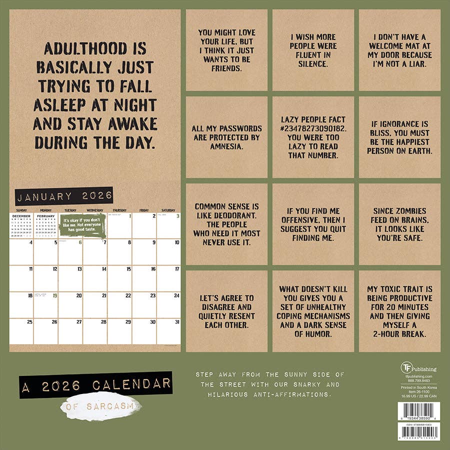 Anti-Affirmations 2026 Wall Calendar