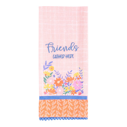 Friends Gather Here Tea Towel