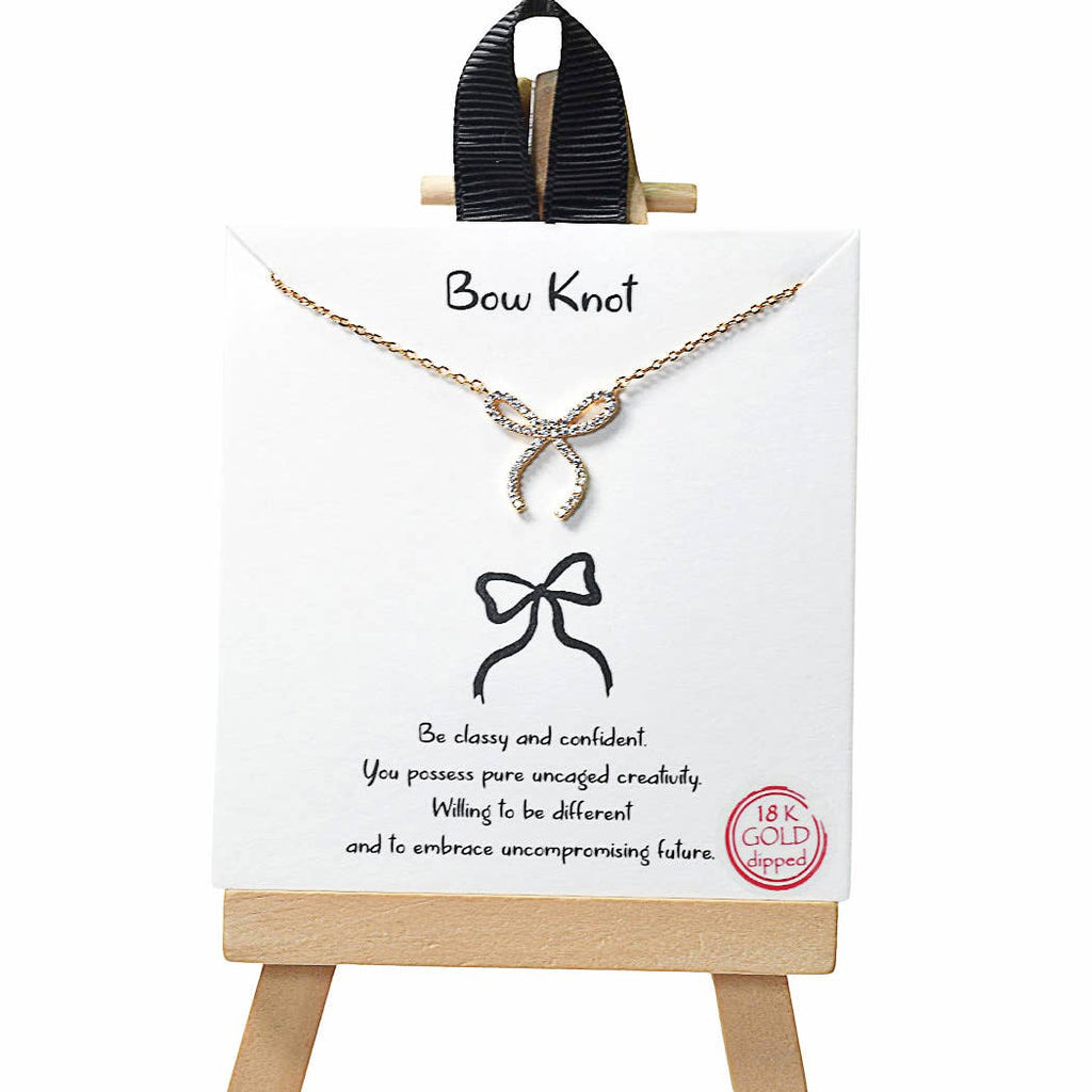 Bow Knot ribbon bow cubic zirconia necklace: Silver