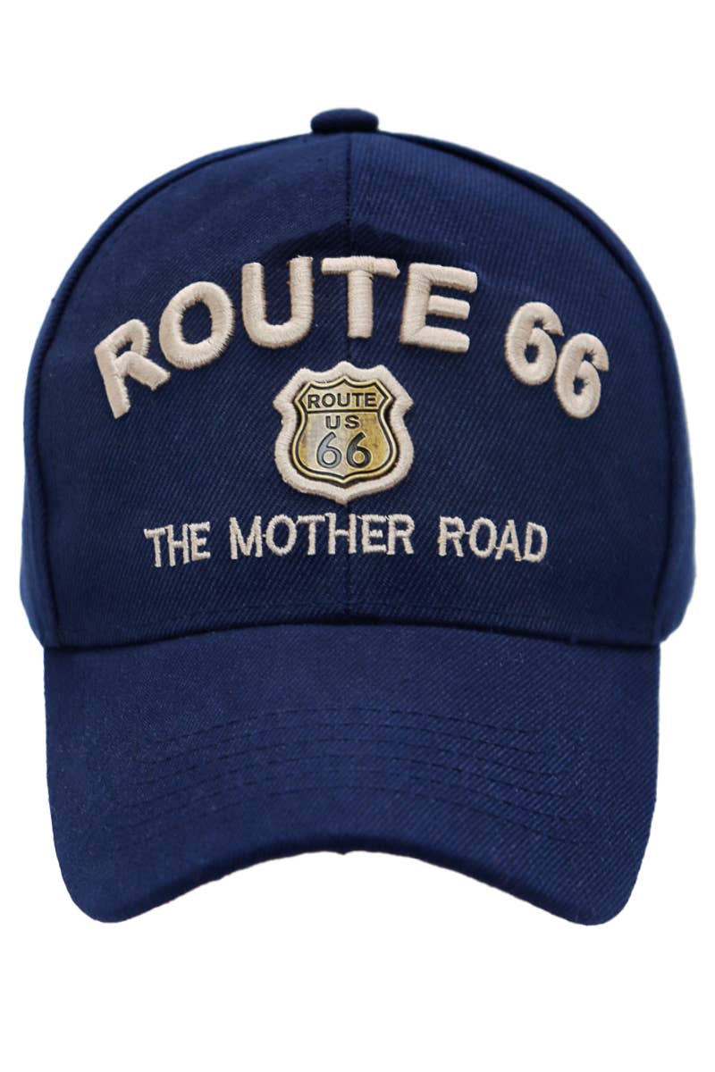 Route 66 Emblem The Mother Road Logo Baseball Cap: Navy Blue